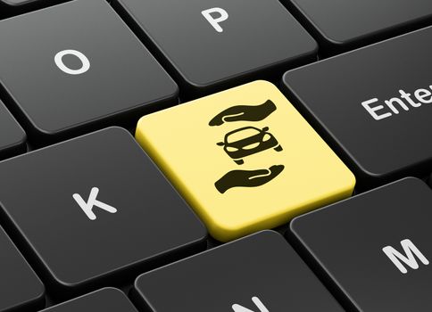 Insurance concept: computer keyboard with Car And Palm icon on enter button background, 3D rendering