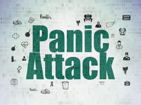 Healthcare concept: Painted green text Panic Attack on Digital Data Paper background with  Hand Drawn Medicine Icons