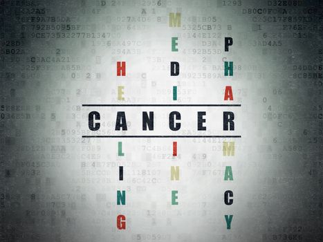 Healthcare concept: Painted black word Cancer in solving Crossword Puzzle on Digital Data Paper background