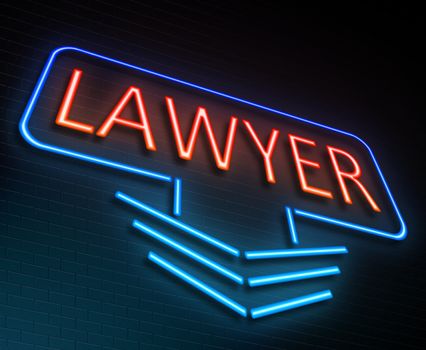 Illustration depicting an illuminated neon sign with a lawyer concept.