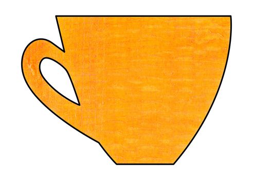 Cup of tea and coffee. Handmade. Watercolor Mixed media. Cut paper. Tea time. Orange