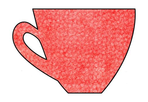 Cup of tea and coffee. Handmade. Watercolor Mixed media. Cut paper. Tea time. Red