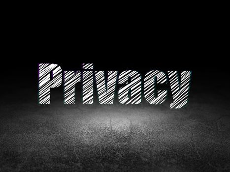 Security concept: Glowing text Privacy in grunge dark room with Dirty Floor, black background