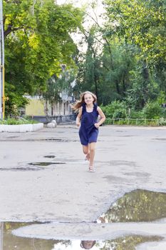 Cute running European girl with disheveled hair