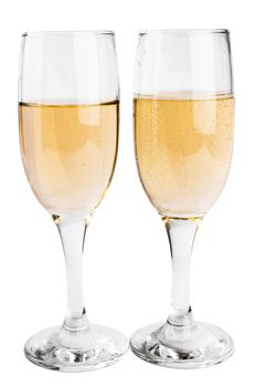 Two glasses of champagne, isolated on white background