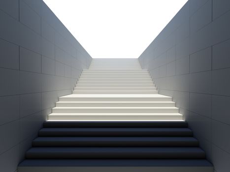 Empty white stairs in pedestrian subway. 3D rendering