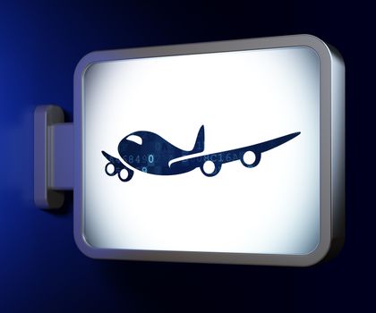 Travel concept: Airplane on advertising billboard background, 3D rendering