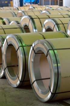 Steel coil pack in warehouse