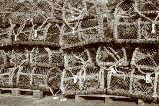 Pile of worn fishing traps for eels