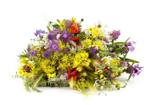 Bouquet of wild flowers isolated on white background 