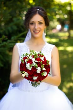 Portrait of the bride with big beautiful eyes
