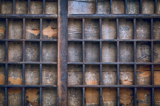 background of vintage grunge wood typesetter drawer with dividers