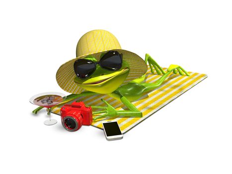 3d illustration of a frog with glasses on a towel