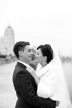 The groom gently touched to the bride