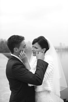 The groom gently touched to the bride