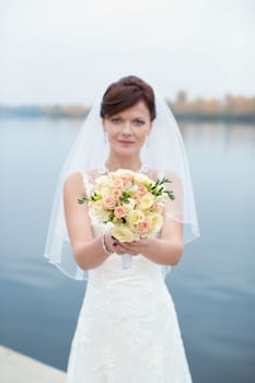 Portrait of a sensual bride in vintage dress