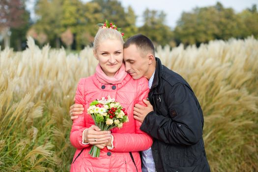 Boy and girl on a walk in the countryside