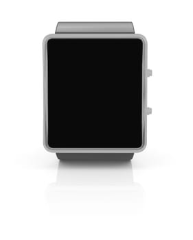Electronic wristwatch with empty black screen on white background. 3D rendering