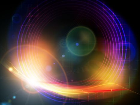 Abstract colorful background with energy waves and molecule