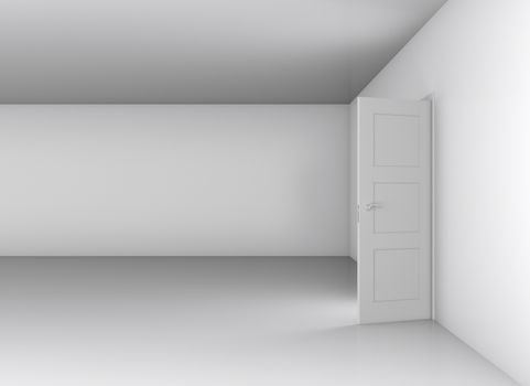 Door, opened from an empty room. 3D illustration
