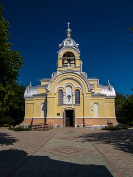 Chapel in the square on a bright sunny summer day
