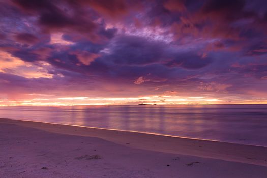 Prachuap Khiri Khan, Thailand-August 23,2015: Thai gulf sea in sunrise scene (Time Lapse)