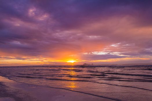 Prachuap Khiri Khan, Thailand-August 23,2015: Thai gulf sea in sunrise scene