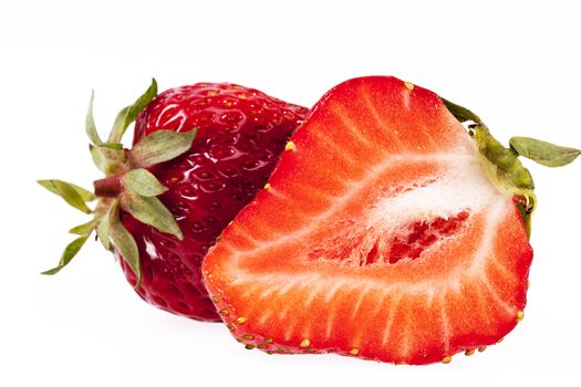 fruits of red cut  strawberries isolated on white background.