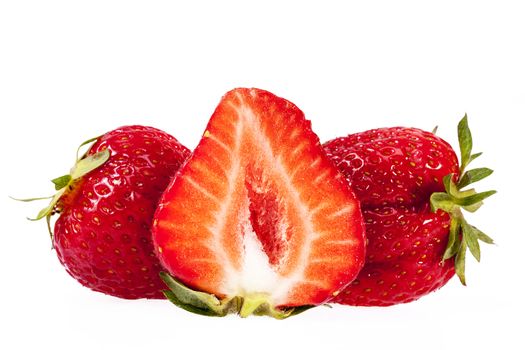 fruits of red cut  strawberries isolated on white background.