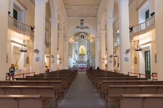Macau - March 12, 2016 : Inside of St. Dominic (Domingos) church. Largo do Senado in Macau