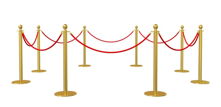 Barrier rope on white background. 3D illustration