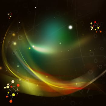 Abstract background with energy waves and molecule