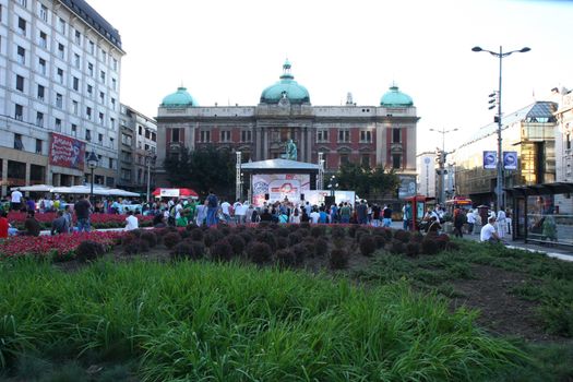 BELGRADE,SERBIA-AUGUST 12, 2011 : Visitors at the event dedicated to fighting AIDS under the name Dance4life