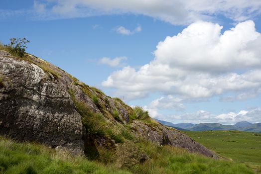 view of a rocky landscape on a beautiful hiking route the kerry way in ireland