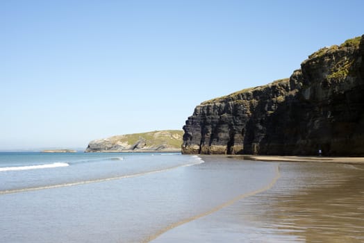 ballybunion beach and cliffs on the wild atlantic way at low tide