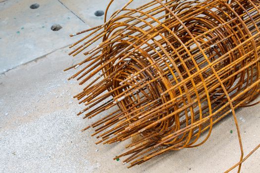 Stack of the metal rusty reinforcement bars