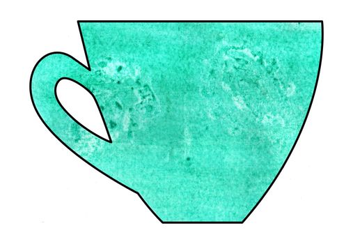 Cup of tea and coffee. Handmade. Watercolor Mixed media. Cut paper. Tea time. Malachite