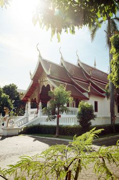 panoramic view of nice ancient Buddhist thai temple