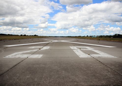 Closeup on runway number at airfield