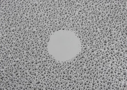 Dry circle in raindrops on black  background