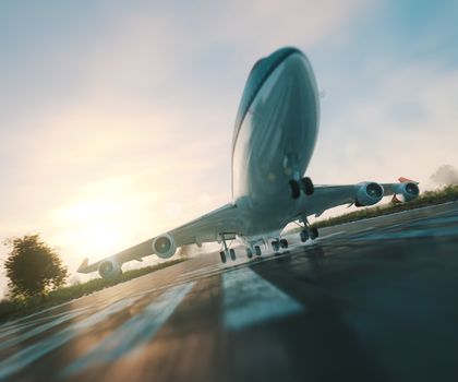 passenger plane take off from runways travel business background concept