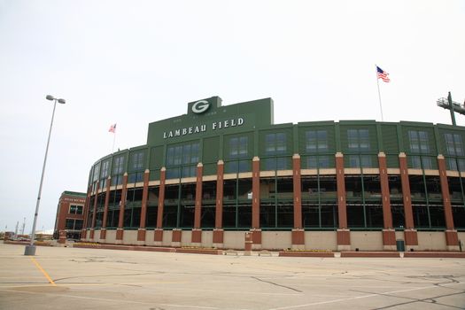 Historic Lambeau Field in Wisconsin. The Packers NFL stadium is sometimes referred to as the Frozen Tundra.