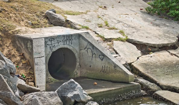 Sewer outfall near sea daylight