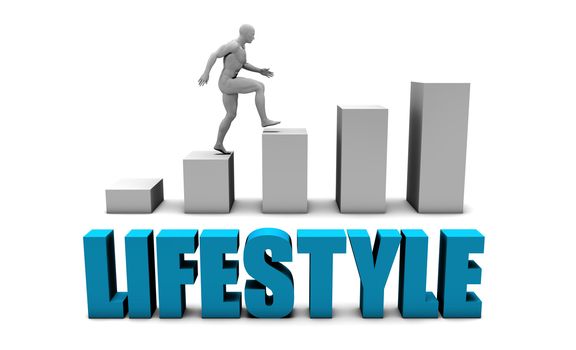 Lifestyle 3D Concept in Blue with Bar Chart Graph