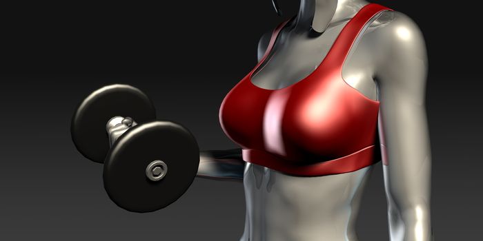 Torso of a Young Fit Woman Lifting Dumbbells as Background