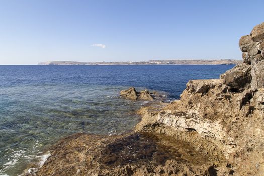 View on sea and  island Gozo from Malta, Europe.