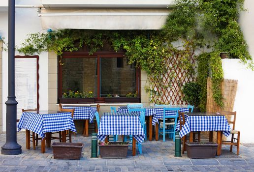 Larnaca, Cyprus - May 23, 2016: Small Street with cafe in Larnaca during Summer. Cuprus
