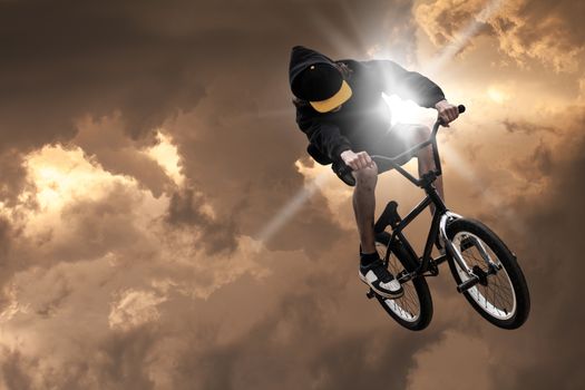 extreme sport bmx, jump against the sky