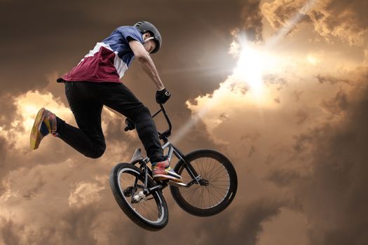 extreme sport bmx, jump against the sky