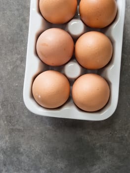 close up of a tray of rustic chicken egg